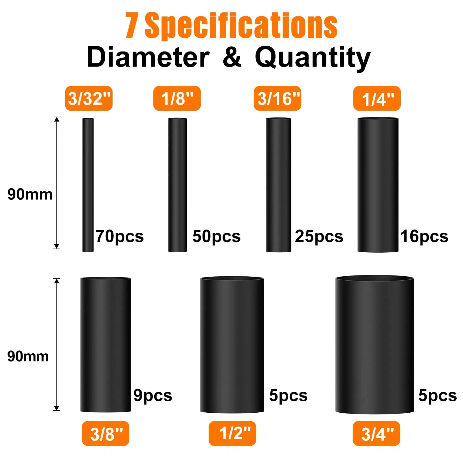 Kit de tubos termorretráctiles de 90 mm/3,54 pulgadas, 180 piezas, revestimiento adhesivo de relación 3:1, tubo de doble pared, grado marino, 7 diámetros, termorretráctil - imagen 2