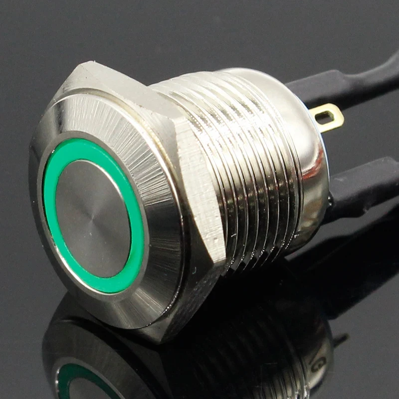 Interruptor de botón de Metal de reinicio automático de 16mm luz Led de cabeza plana momentánea rojo amarillo azul verde blanco 3V 12V 24V 220V - imagen 5