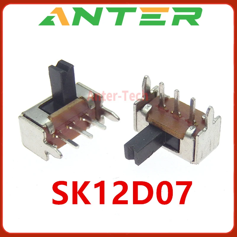 10 Uds SK12D07G3/4/5/6/7MM Mini interruptor deslizante Vertical 1P2T interruptor de palanca de 3 pines SMD PCB DPDT interruptor Vertical de alta calidad