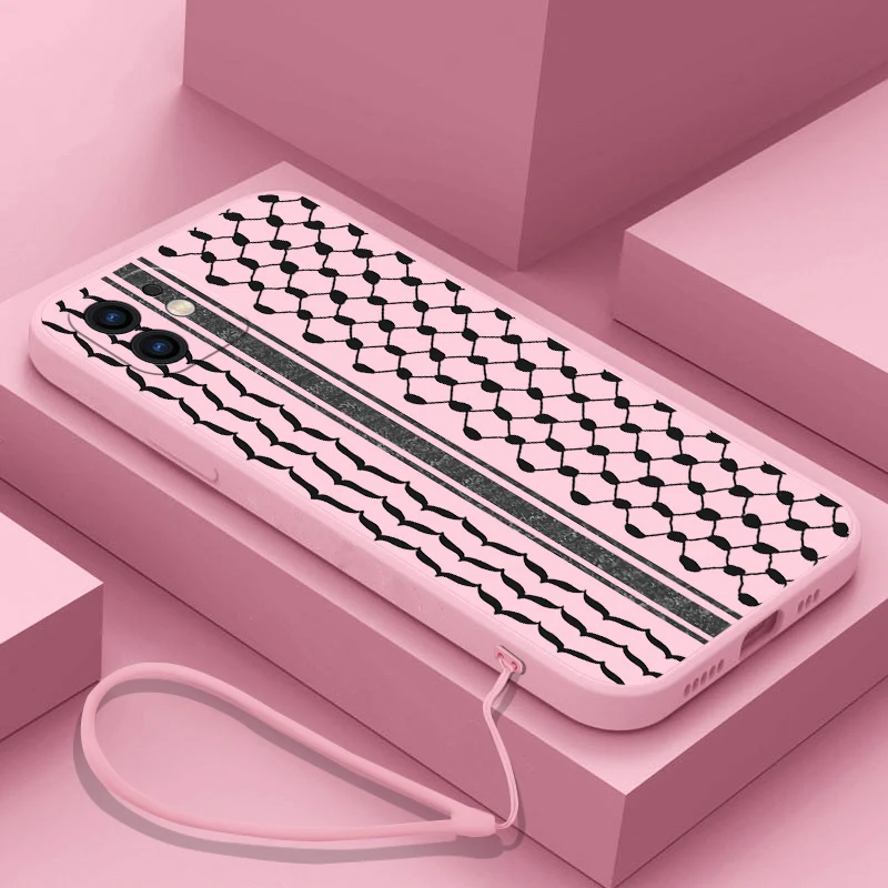 Hattah Keffiyeh funda de teléfono para iPhone 15 14 13 12 11 Pro Max Mini X XR XSMAX 8 7 6S Plus funda de silicona suave con correa de mano - imagen 2