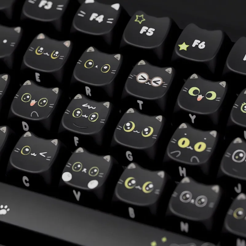 MiFuny-teclas con cabeza de gato negro, sublimación PBT, perfil MAO personalizado, accesorios para teclado mecánico, regalo, PC y portátil