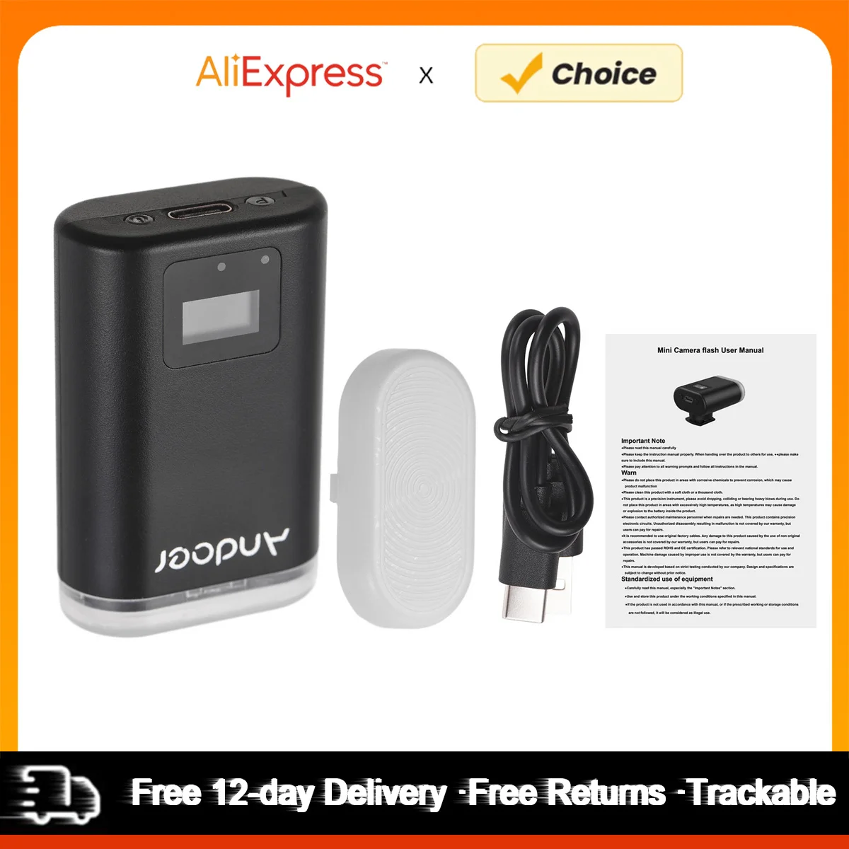 Andoer S12 Flash de cámara Universal GN12 luz de Flash en la cámara 5600K Speedlite 8 niveles brillo ajustable 1-7s tiempo de reciclaje