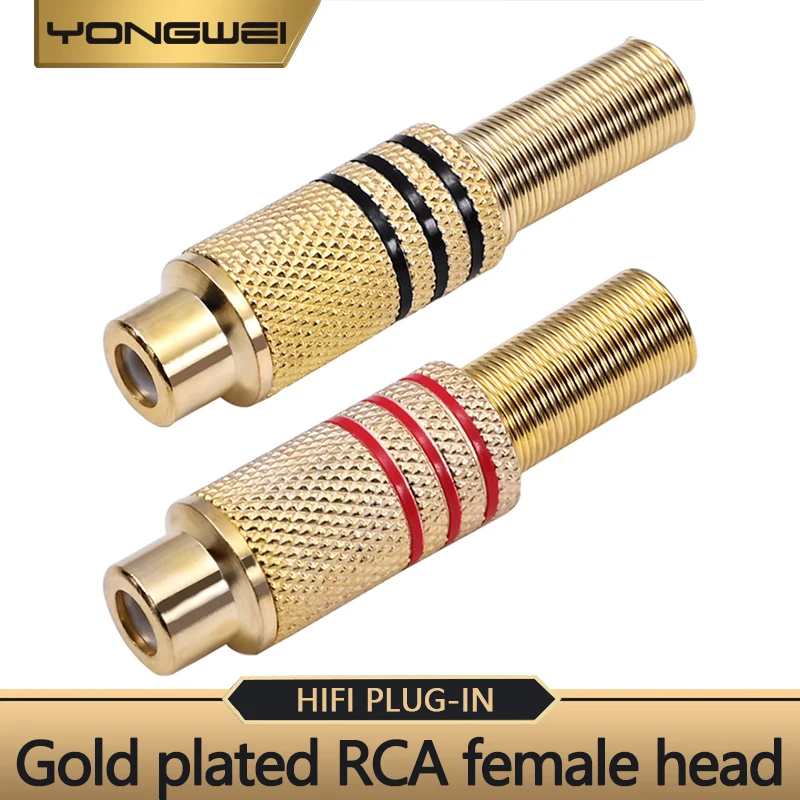 YONGWEI-reproductor de vídeo hembra RCA soldado chapado en oro, adaptador de piezas DIY, conector de audio AV, enchufe macho de resorte de metal