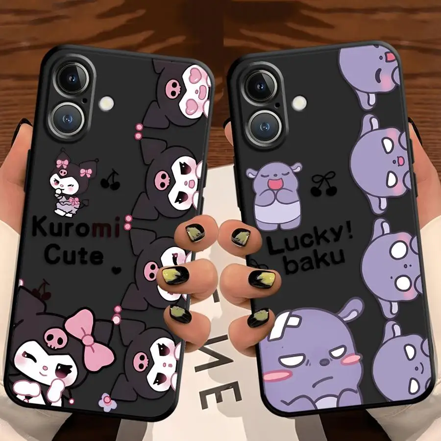Sanrio Kuromi Baku funda para iPhone XR XS Max 7 8 17Air 15 16 14 Plus 13 12 11 17 Pro Max cubierta de teléfono suave negra