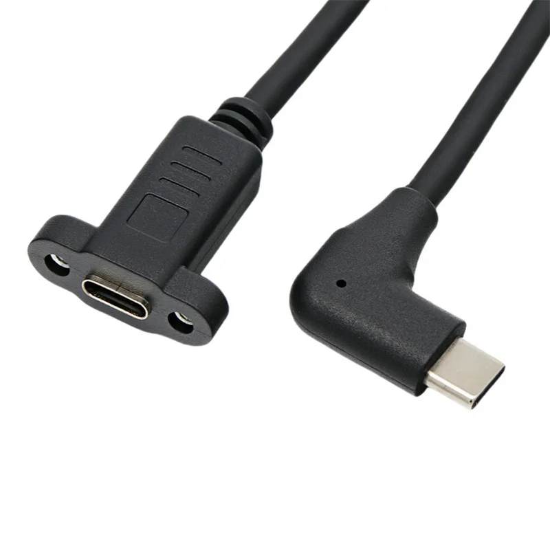 Cable de extensión USB 3,1 tipo C macho a hembra, ángulo de 90 grados, con orificio para tornillo de oreja para fijar Cable de datos de carga tipo C