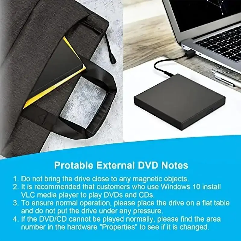 Unidad de CD DVD externa, unidad de CD-RW externa protectora delgada USB 2.0, reproductor de DVD-ROM para ordenadores portátiles, PC de escritorio - imagen 4