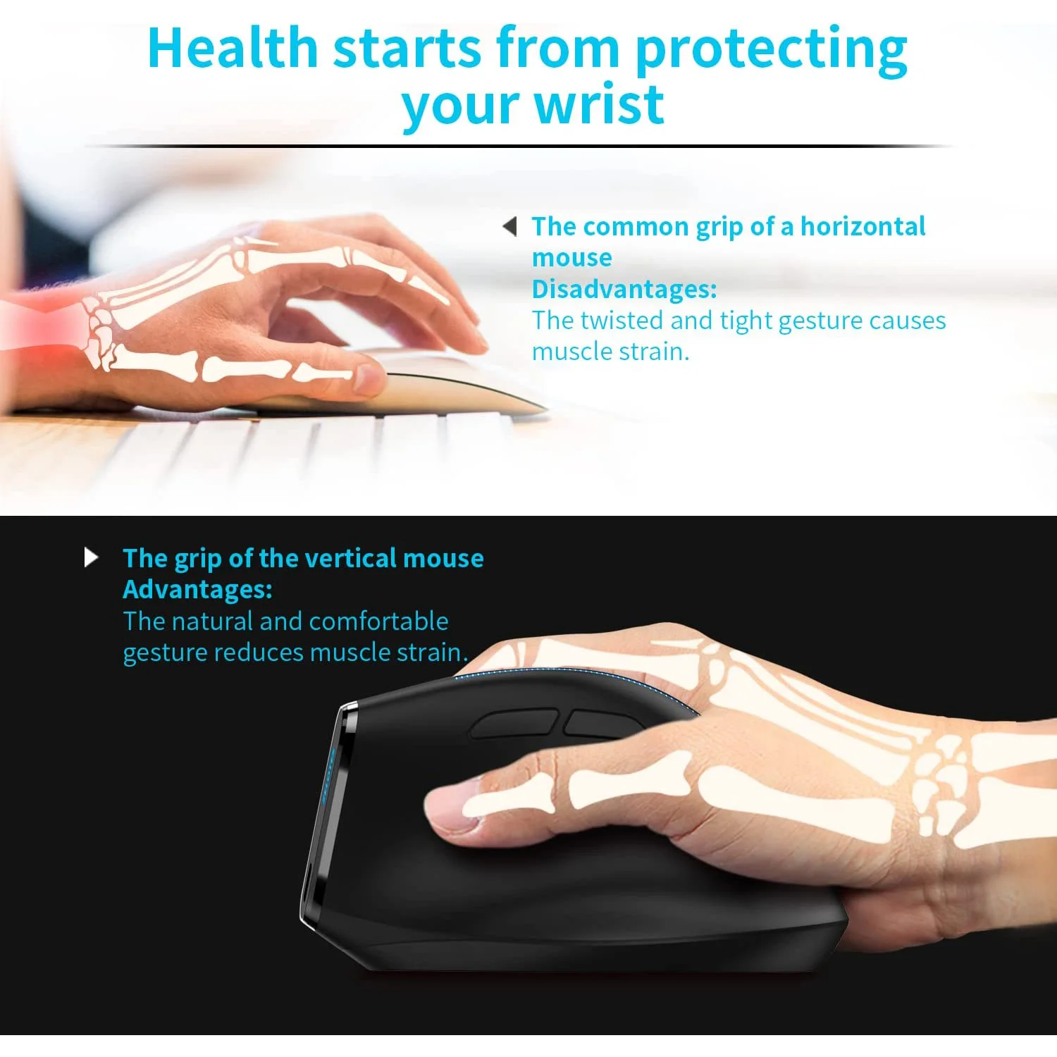 Ratón Vertical inalámbrico Jomaa 2,4G, ratón ergonómico recargable, ratón USB para juegos de ordenador con 3 DPI ajustables - imagen 5