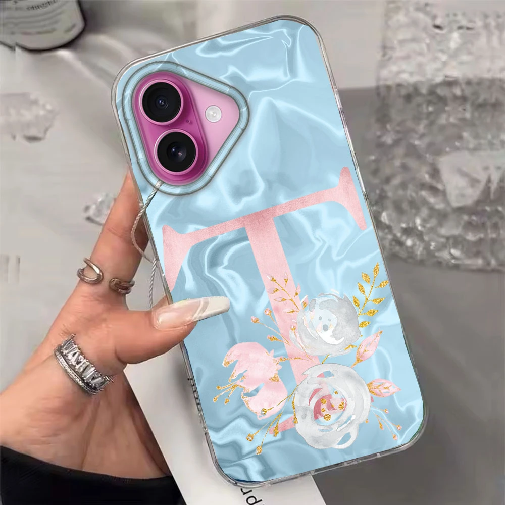 Funda de teléfono rosa Bule pareja A-Z letra flor a prueba de golpes para Apple iphone 13 12 Pro Max 11 X XR funda de silicona Fundas tpu - imagen 5