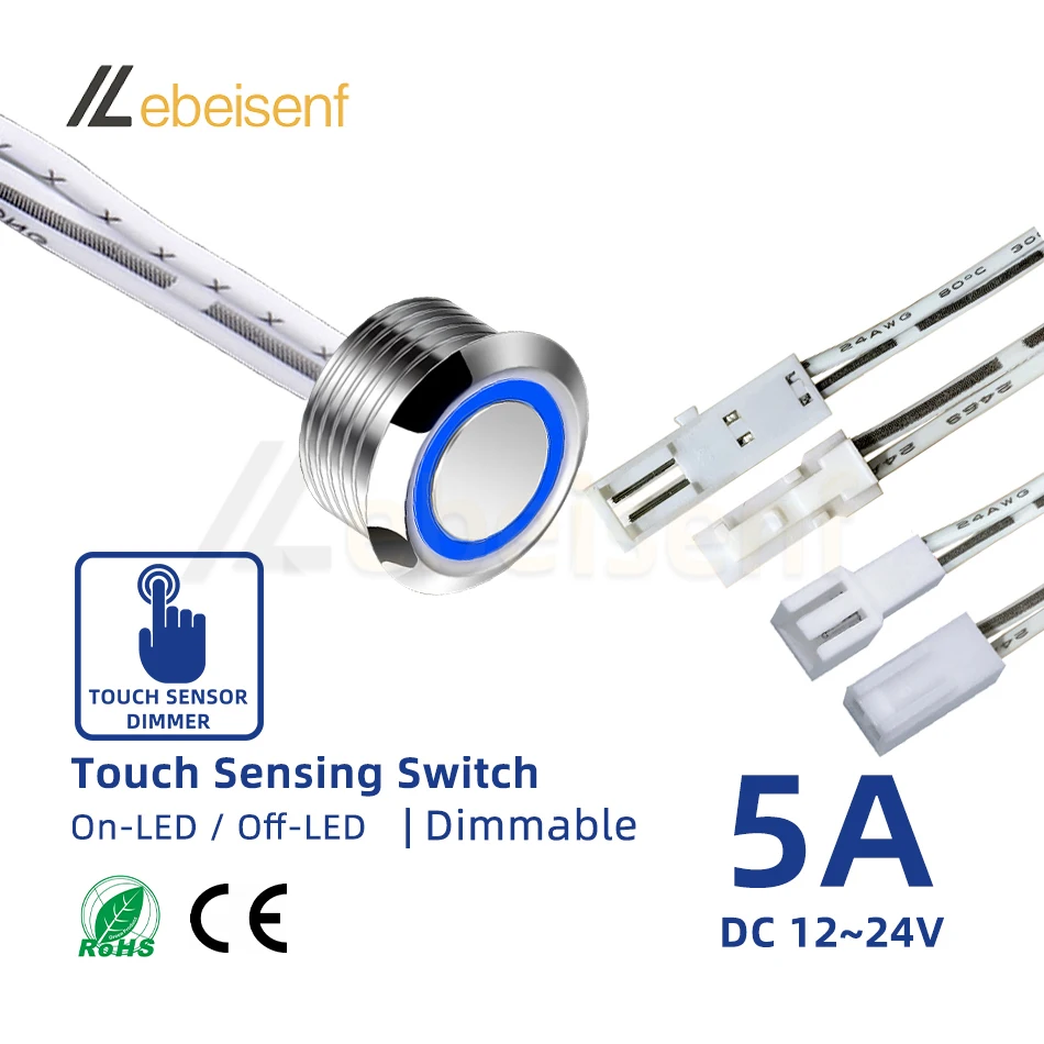 DC 12V 24V gabinete LED atenuador táctil Control de encendido/apagado 5-100% atenuación 2510/puerto DuPont Cable de conexión de 2m oculto integrado - imagen 2