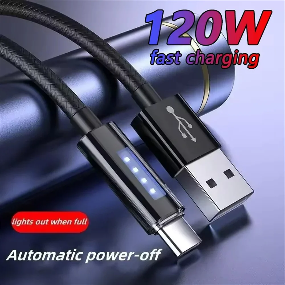 Cable USB A a tipo C de 120W, nuevo Cable de datos de carga rápida con apagado inteligente y luz indicadora de carreras de caballos para Samsung y Huawei