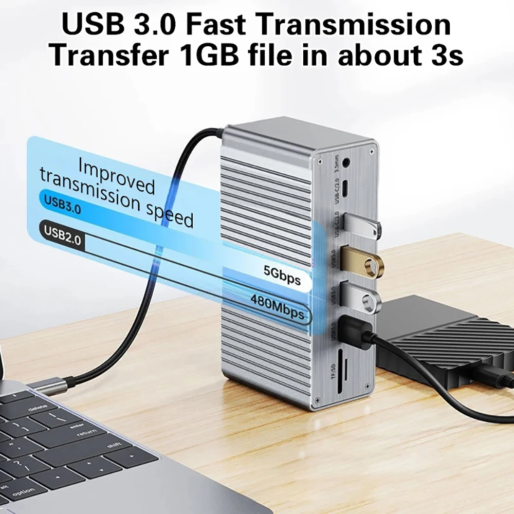 Estación de acoplamiento Vertical 13 en 1, estación de acoplamiento USB C de escritorio, HDMI 4K/Gigabit Ethernet/VGA 1080P/PD100W/USB3.0 para PC y portátil - imagen 4