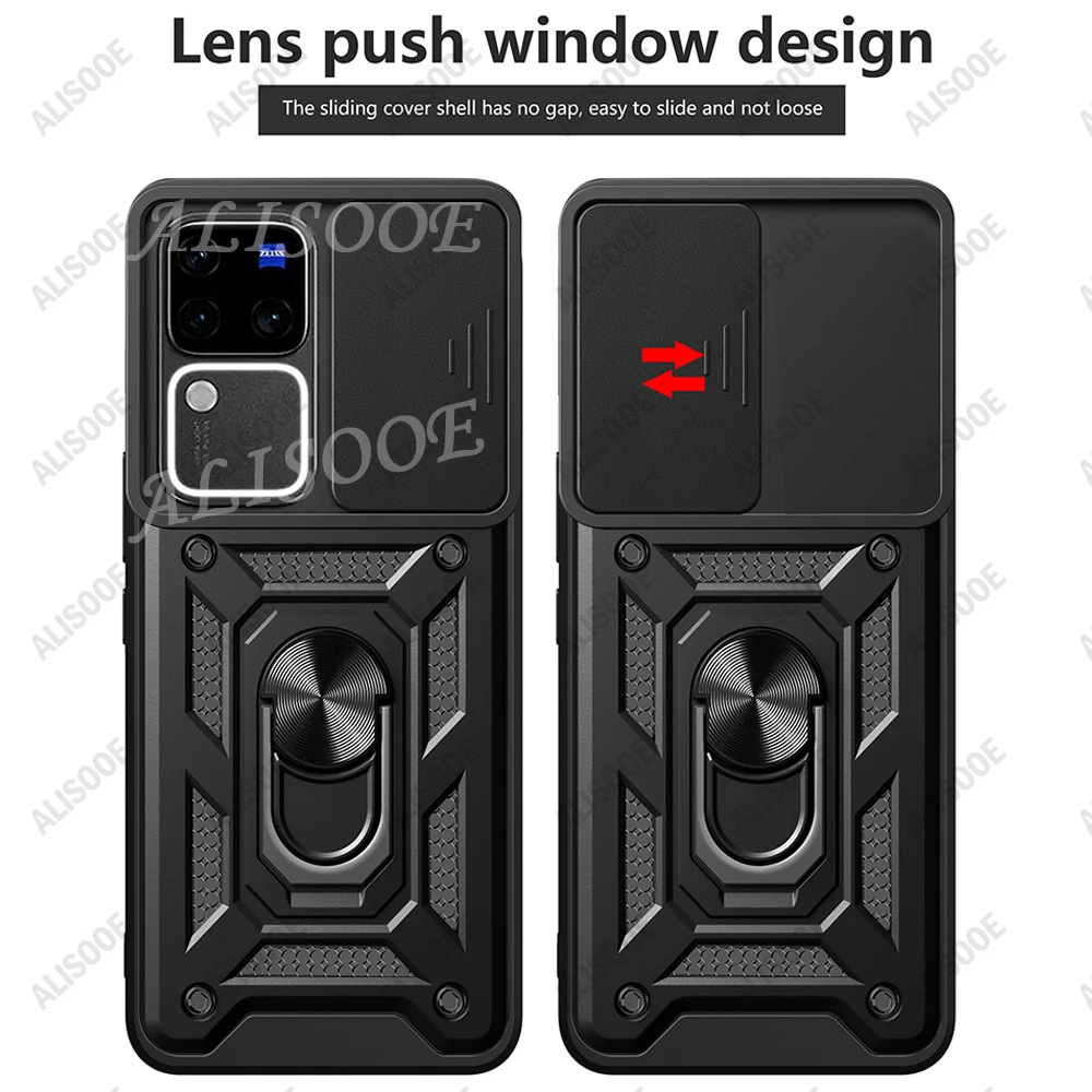 Funda con soporte de armadura para VIVO V30 Pro 5G, carcasa deslizante, anillo de protección para lente de cámara - imagen 5