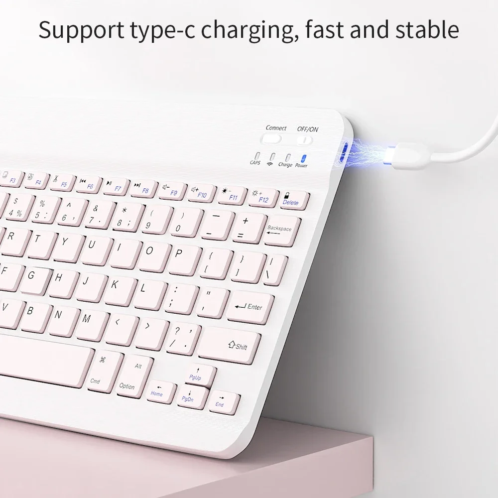 Teclado inalámbrico Bluetooth, ratón para IOS, Android, Windows, tableta para IPad Air Mini Pro, teclado púrpura español, árabe, hebreo - imagen 5