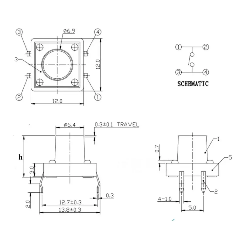 50 unids/lote 12x12x5MM a 13MM 4PIN DIP Micro interruptor tacto momentáneo botón táctil - imagen 2