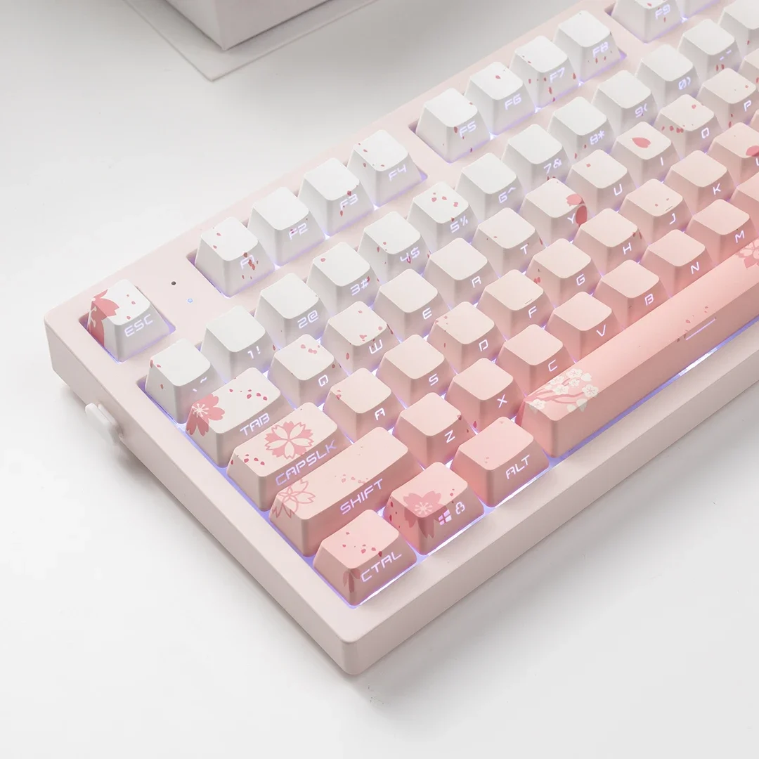 134 teclas Sakura Keycaps Impresión lateral Rosa PBT 5 tinte lateral Sub OEM altura retroiluminación Teclado mecánico AULA F75 Ajazz Akko Mad 60he