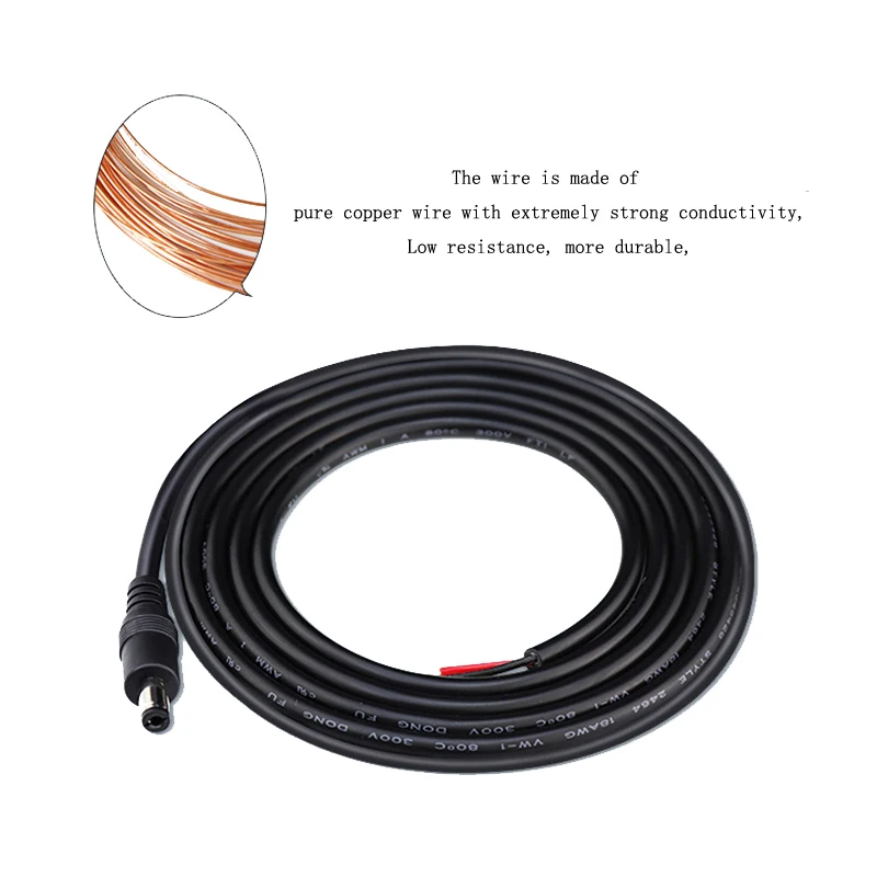 Fuente de alimentación macho de 12V y 5A CC, Cable de extensión DIY, luz LED, Cable Jack de 20 AWG, conector CC para CCTV, enchufe de 5,5x2,1mm - imagen 5