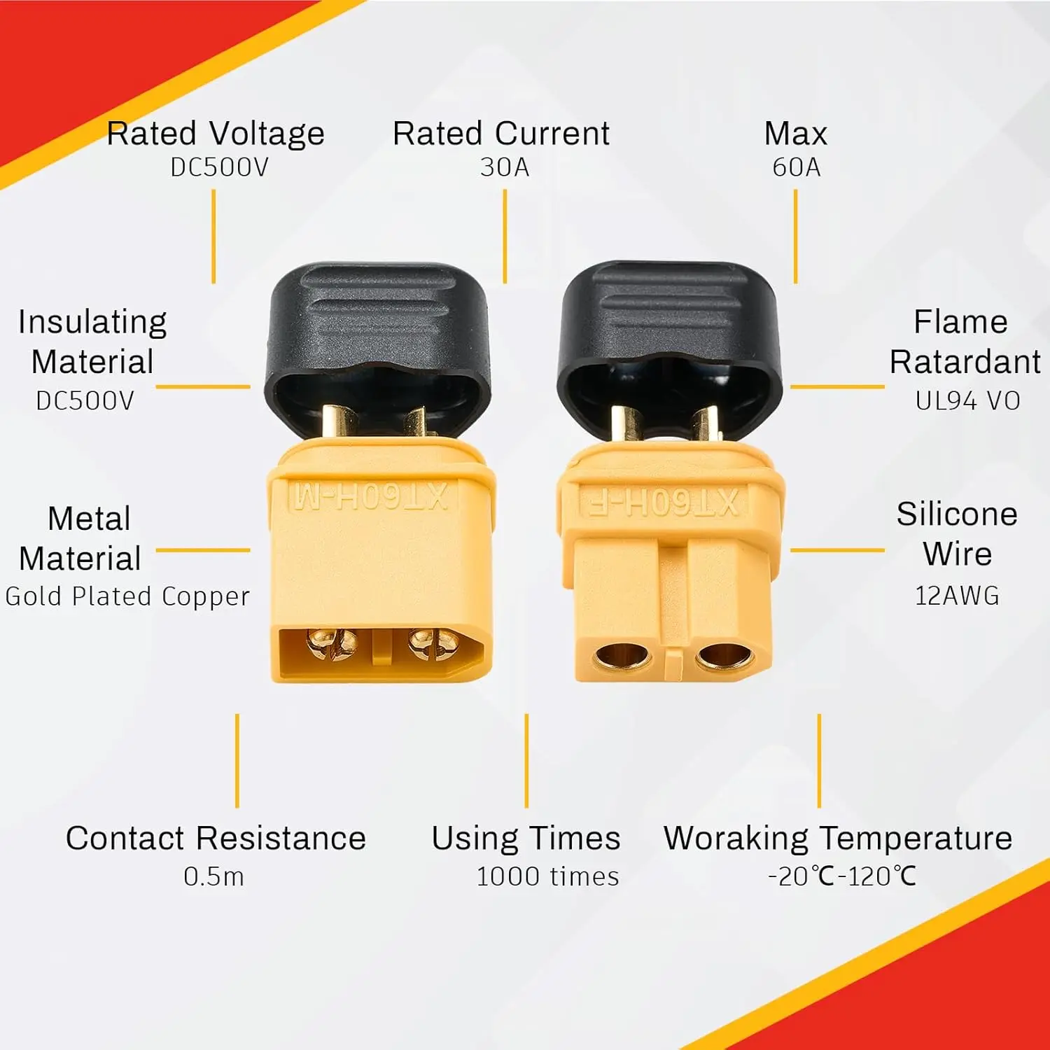 24 pares sin cable XT60 XT60H enchufe macho hembra adaptador de conector con carcasa de vaina para RC Lipo batería modelo RC - imagen 3