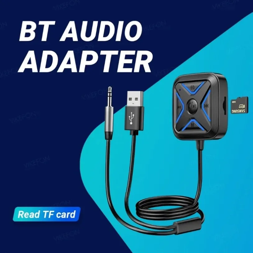 VIKEFON Bluetooth 5,3 AUX adaptador de coche micrófonos duales receptor Bluetooth para llamadas manos libres de coche música automática Audio estéreo - imagen 2