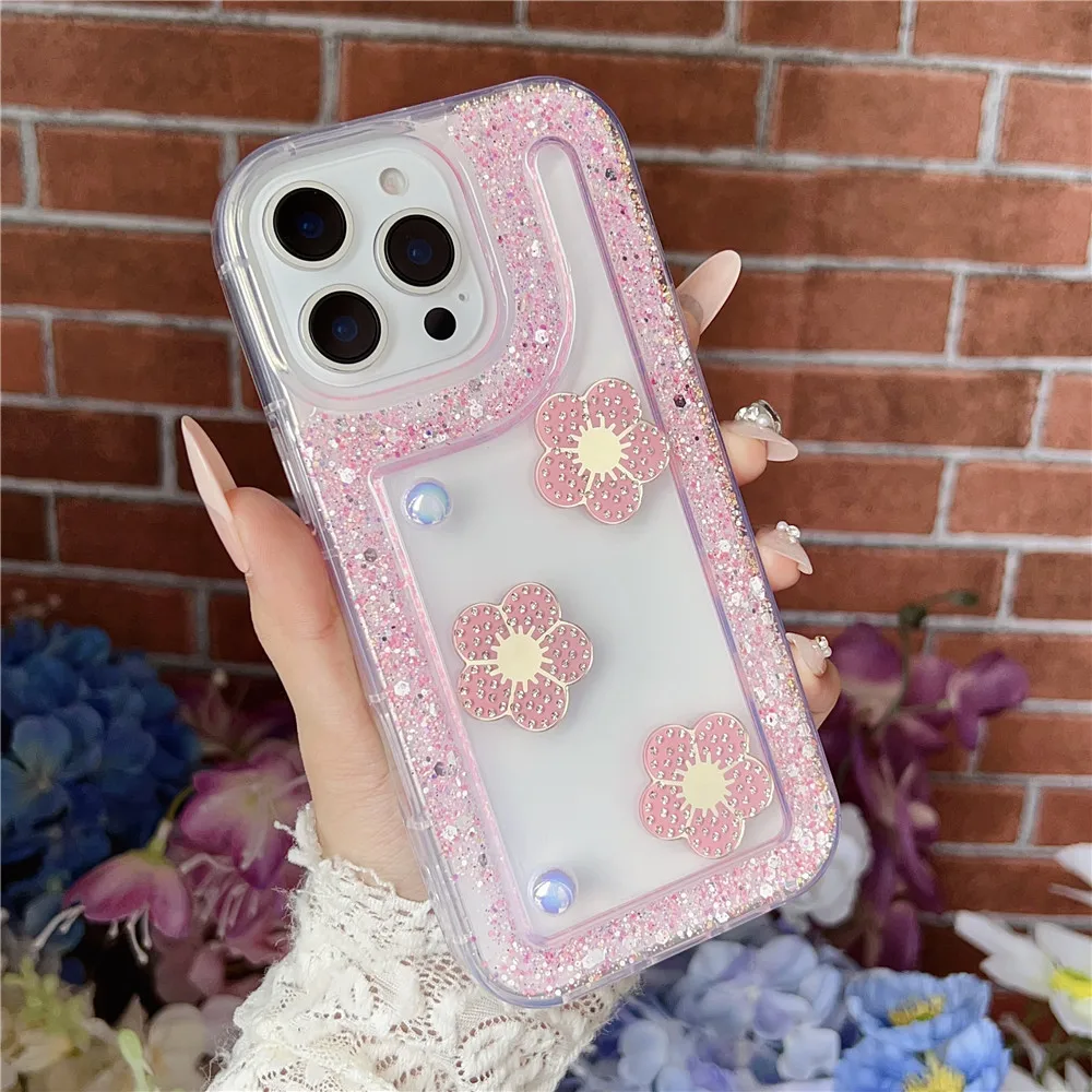 Funda de teléfono con purpurina y flor de perla 3D para Xiaomi Redmi Note 14 13 Pro 4G 5G Plus 12 11 10 11S 10S, funda de silicona suave a prueba de golpes - imagen 2