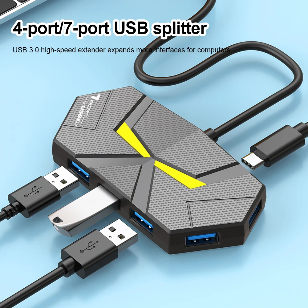 USB 3,0 HUB 4/7 puertos Multi USB Splitter estación de acoplamiento USB 3,0 expansor múltiple de alta velocidad para accesorios de computadora