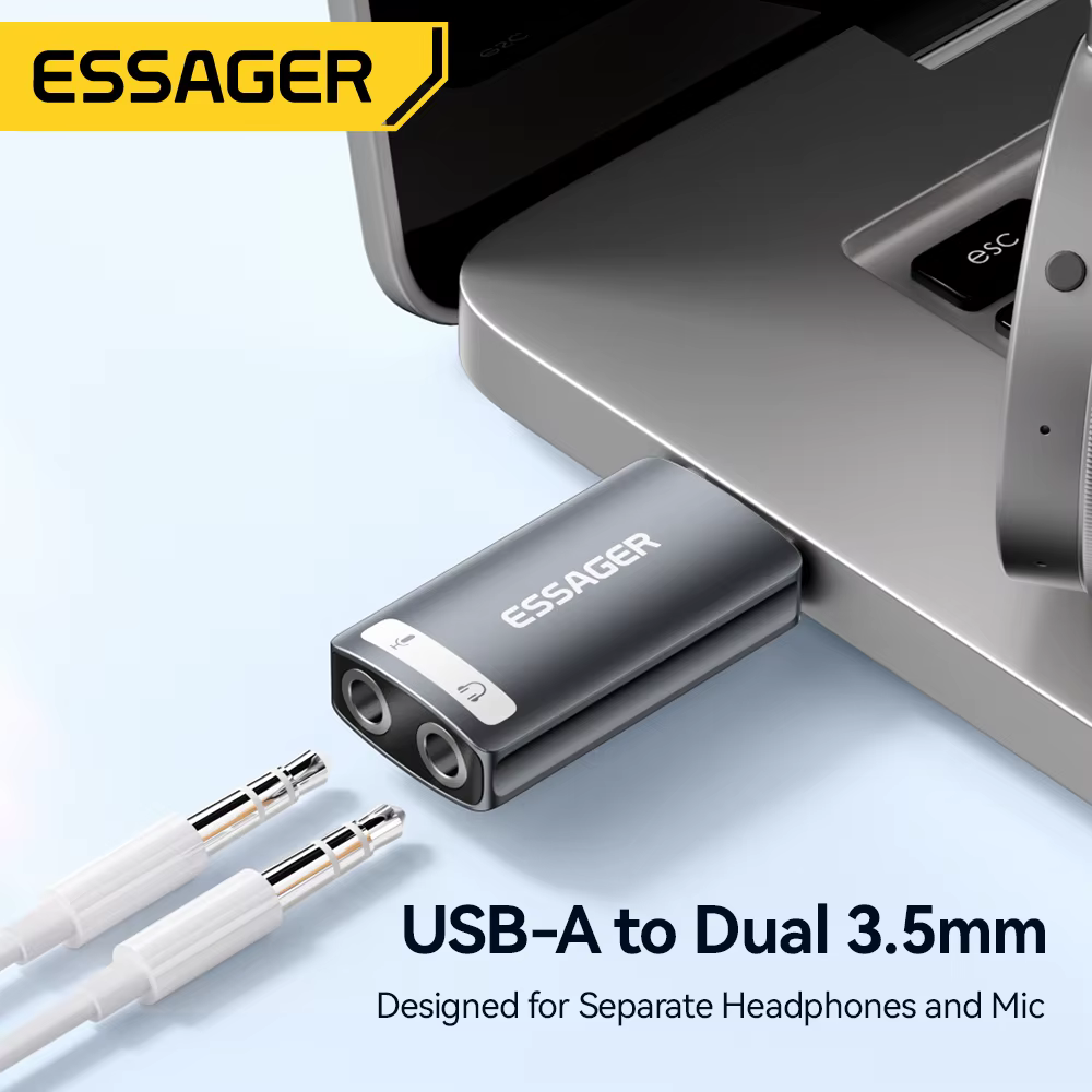 Essager Tarjeta de Sonido USB – Adaptador Jack 3,5mm para PC y Consolas