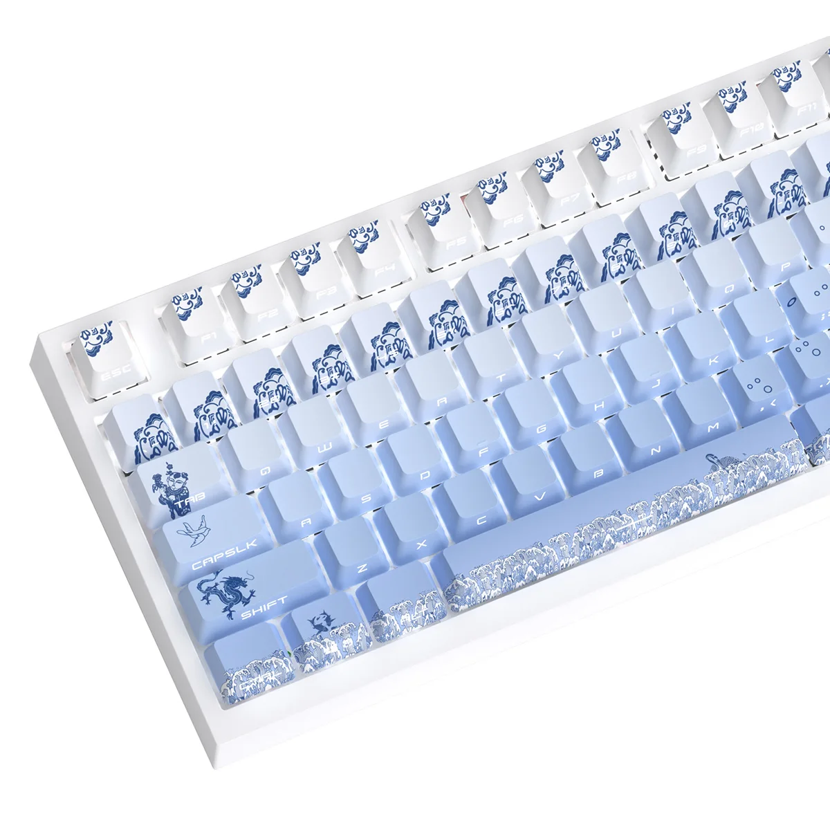 Teclas de doble disparo Pbt, tapa de tecla de porcelana azul y blanca, tapa de tecla de tinte Sub, retroiluminación lateral para interruptores MX, Teclado mecánico