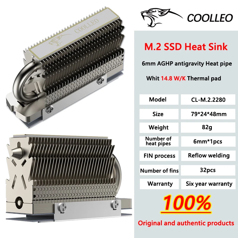 COOLLEO HR-09 M.2 2280 SSD disipador de calor totalmente galvanizado soldadura por reflujo AGHP HeatPipe 2280 NVMe SSD enfriador