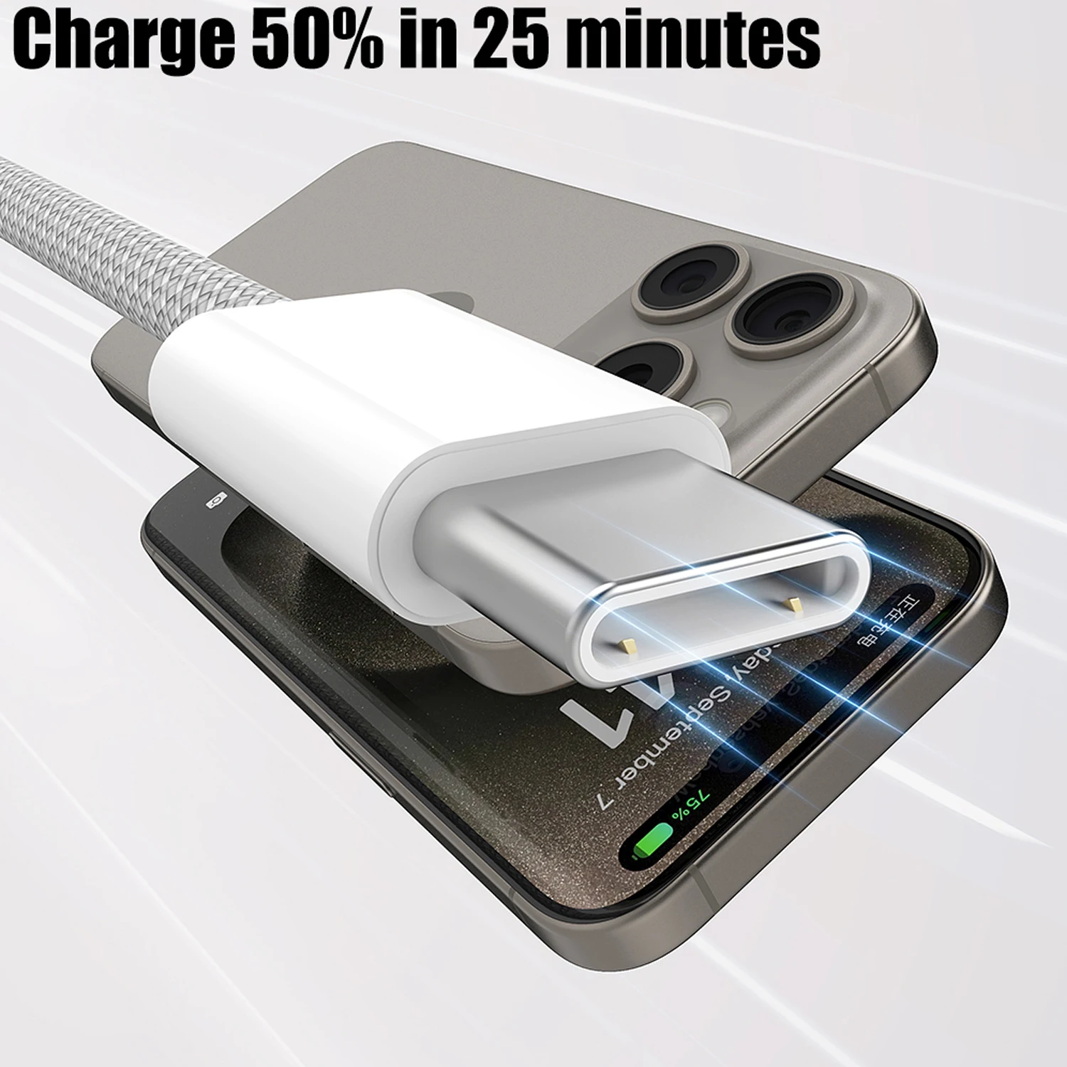 Cable trenzado doble tipo C de 100W, línea de carga rápida para iPhone 17 Air Pro MAX USB-C, Cable cargador de Cable de datos de carga rápida - imagen 2