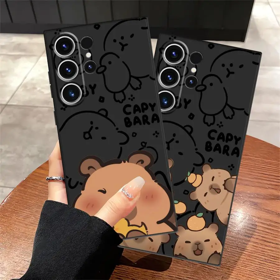 Funda de capibara de dibujos animados para Samsung Galaxy S20 S23 Ultra S21 FE S25 Edge S24 Plus, funda de teléfono suave negra