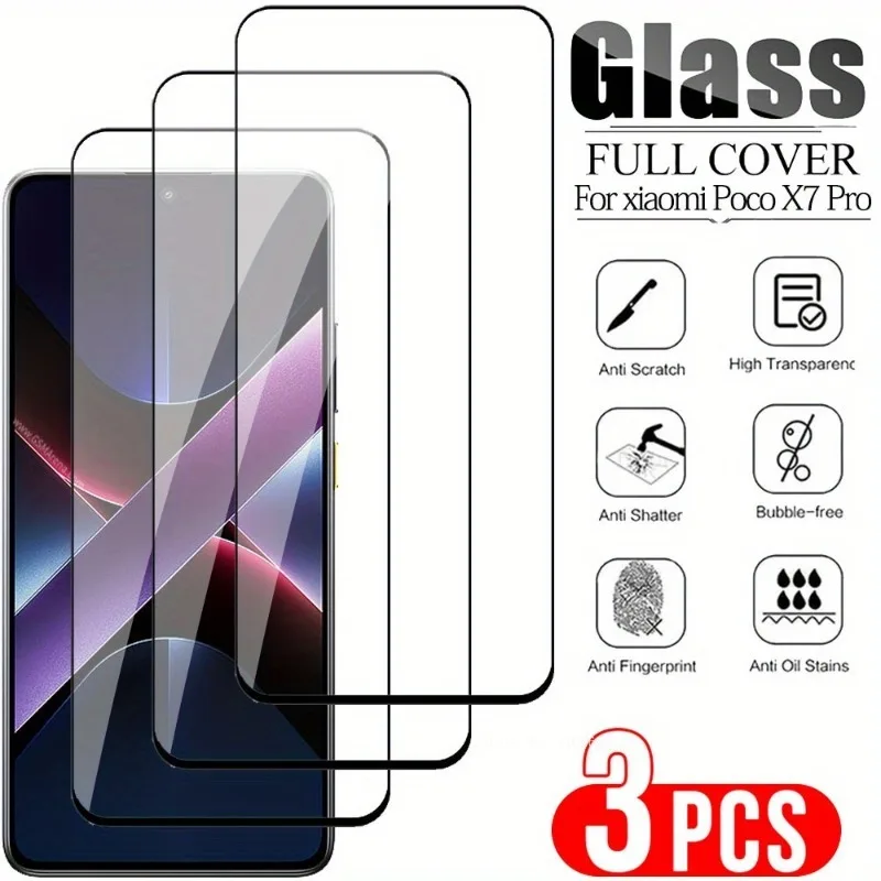 Protector de pantalla de vidrio templado para Xiaomi Poco X7 Pro 5G, desbloqueo de huellas dactilares, 3 uds.
