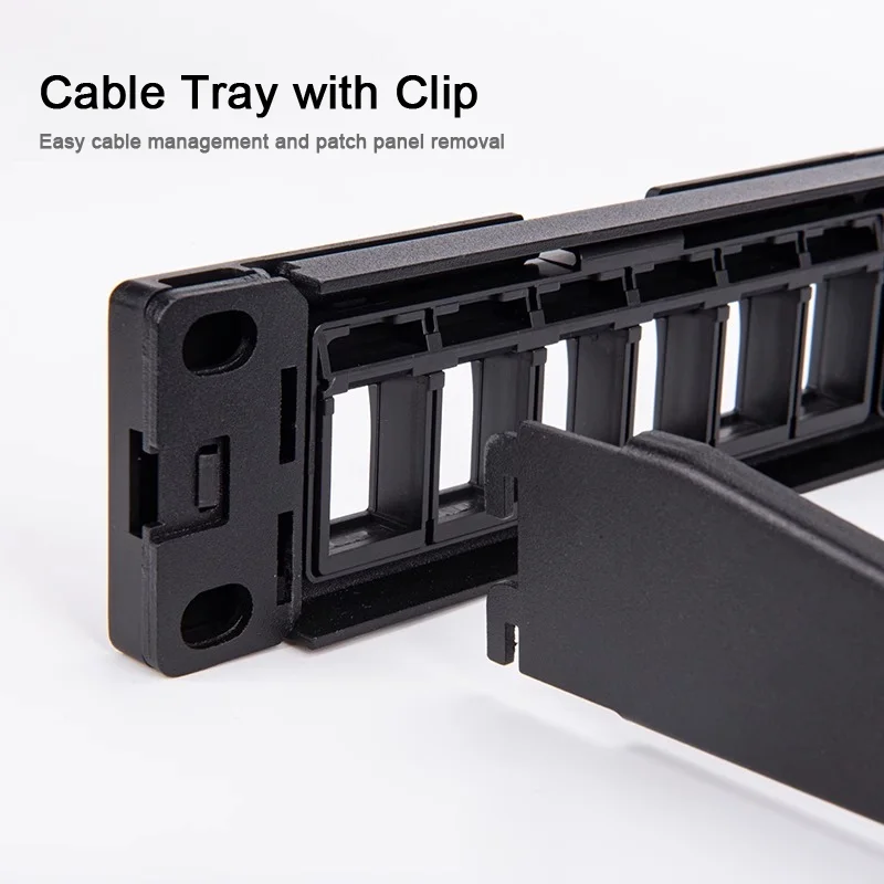 Panel de conexión de red Linkwylan en blanco 1U 24 puertos extraíbles para Keystone estándar RJ45 con barra administradora de cables y con campo de etiquetas - imagen 3