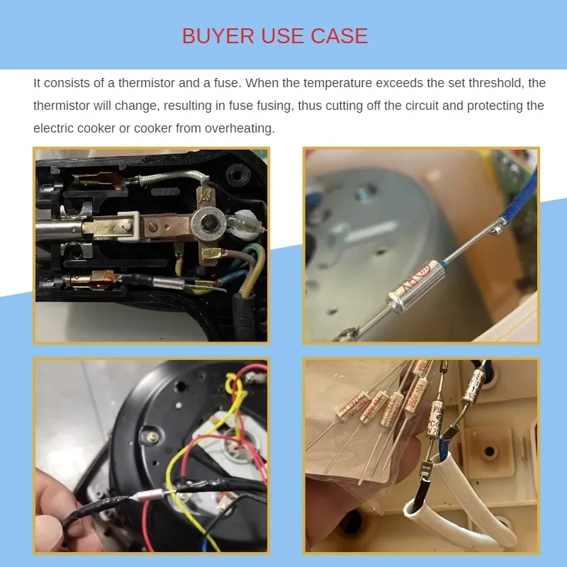 Accesorio de tubo de fusible de temperatura para olla arrocera, 5 piezas, fusible térmico TF RY 10A 250V, temperatura 72C 85C 95C 110C 115C 121C 130C 185C - imagen 3