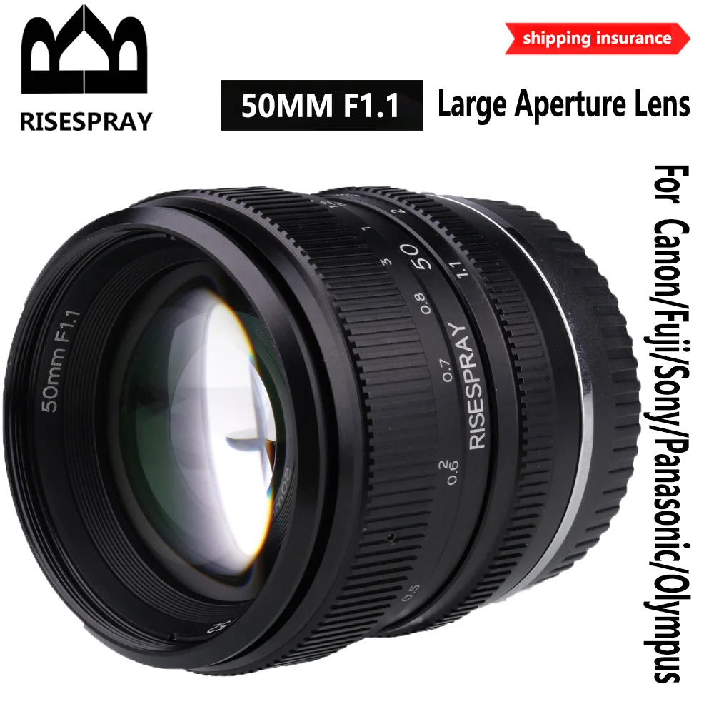 RISESPRAY 50MM F1.1 II APS-C lente de cámara sin espejo enfoque Manual de gran apertura para Canon EOSM Sony NEX Olympus Panasonic M4/3 - imagen 3