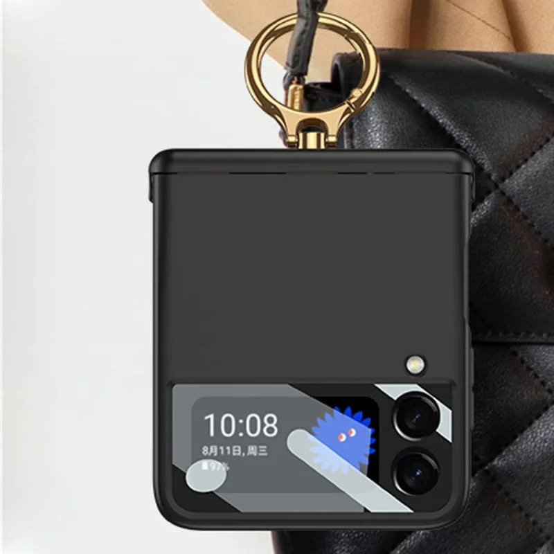 Funda de teléfono de lujo para Samsung Galaxy Z Flip 4 Flip 3 5G Correa magnética anillo hebilla funda lente de cámara vidrio para Galaxy Z Flip 4 3 - imagen 5