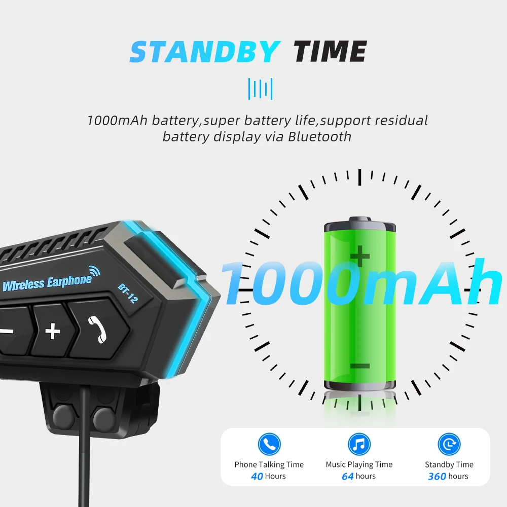 BT12-auriculares para casco de motocicleta, Kit de llamada con manos libres, estéreo, antiinterferencias, reproductor de música resistente al agua, altavoz, auricular inalámbrico - imagen 4