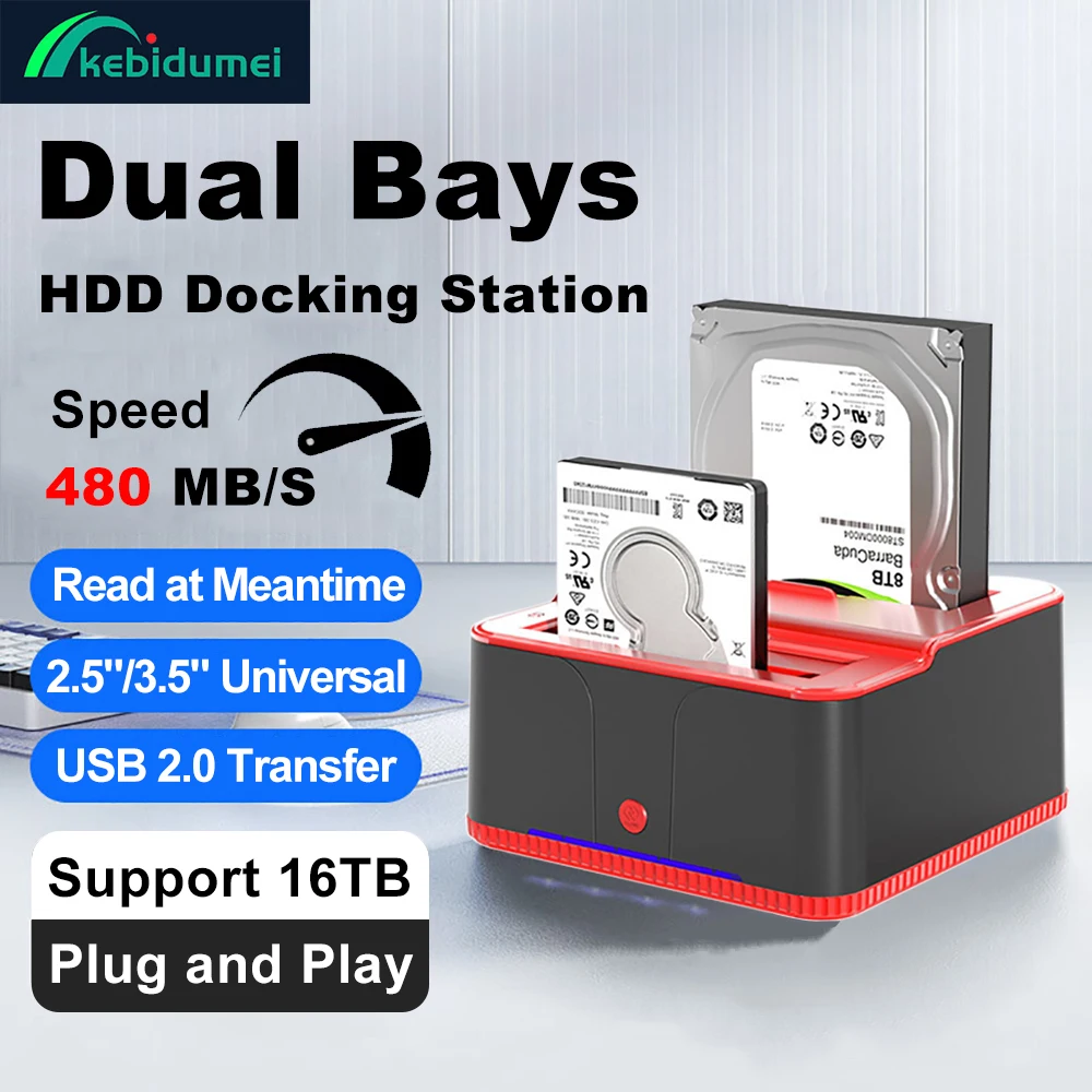 Estación de acoplamiento HDD IDE SATA USB 2,0 de doble bahía unidad de disco duro externa carcasa SSD de 2,5 "/3,5" lector de tarjetas HUB de respaldo de un solo toque