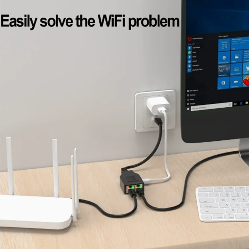 1000Mbps RJ45 Hembra 1 en 2 salidas, divisor LAN con alimentación tipo C RJ45 para adaptador Cat5/5e/6 (2 dispositivos en red simultánea) - imagen 4