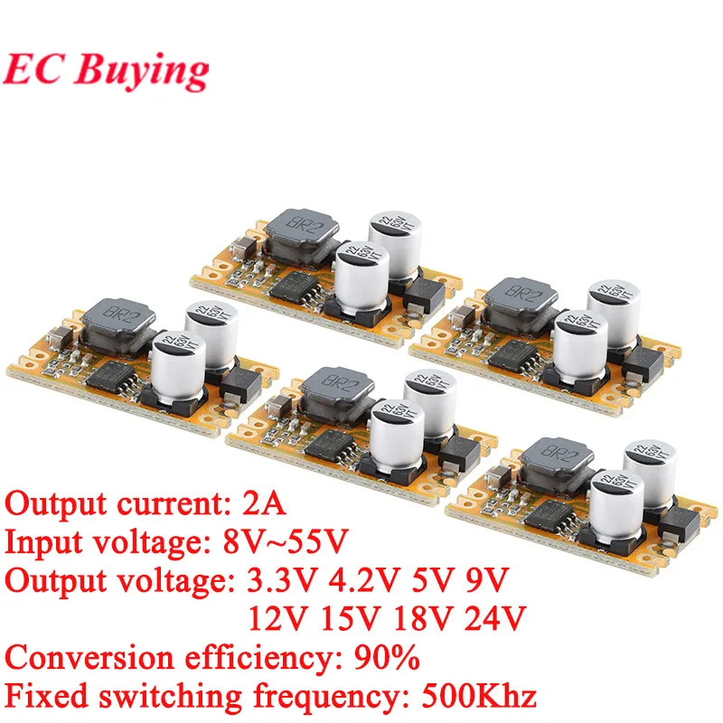 Módulo de fuente de alimentación reductor de DC-DC, entrada de 8-55V a 3,3 V/5V/9V/12V/15V/24V, salida 2A, placa de circuito de alta corriente, 10 Uds./1 ud.