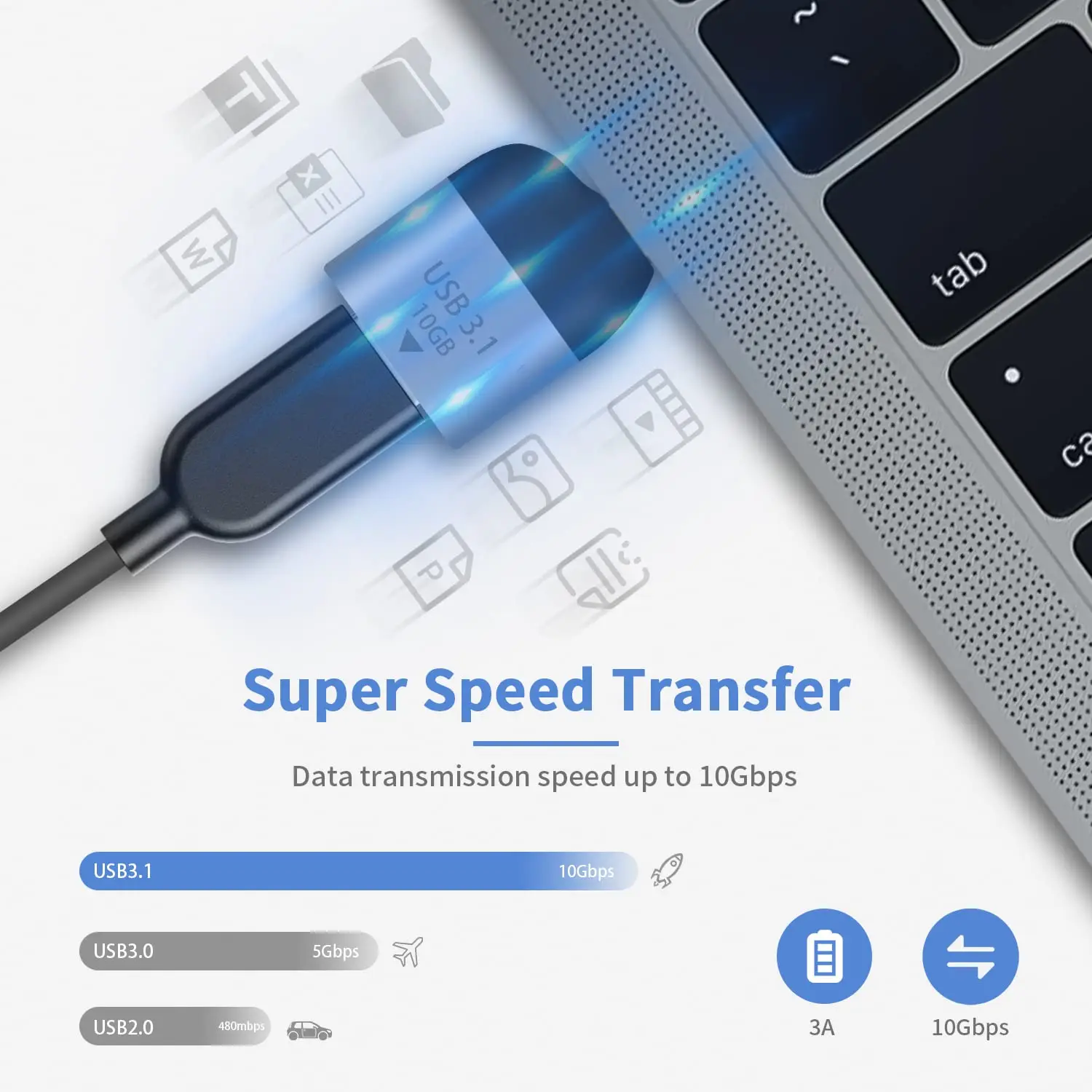 Adaptador USB C a USB 3,1, adaptador USB A a USB C de 10Gbps, adaptador USB C macho a USB 3,0 A hembra para ordenador portátil, cargador de PC, banco de energía - imagen 2