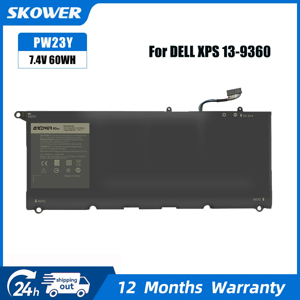 SKOWER 60Wh PW23Y batería del ordenador portátil para Dell XPS 13 9360 9360-D1605T/D1609G/D1705G/D1505G/D1805TG RNP72 TP1GT
