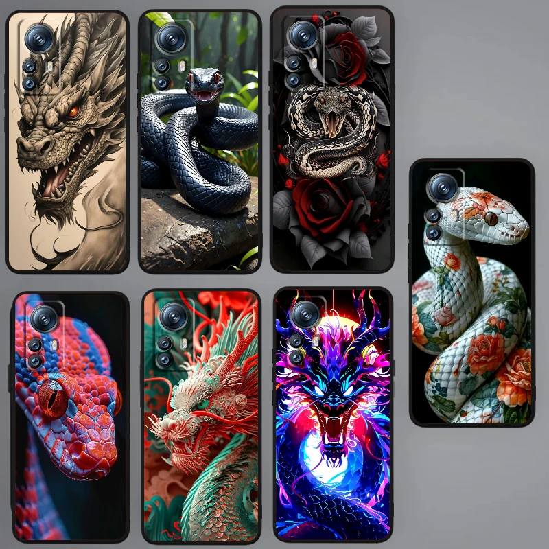Funda de teléfono negra con diseño de serpiente para Xiaomi Mi 14 13T 13 12T 12 11T 11i 11 10T 10 Pro Lite Ultra 5G