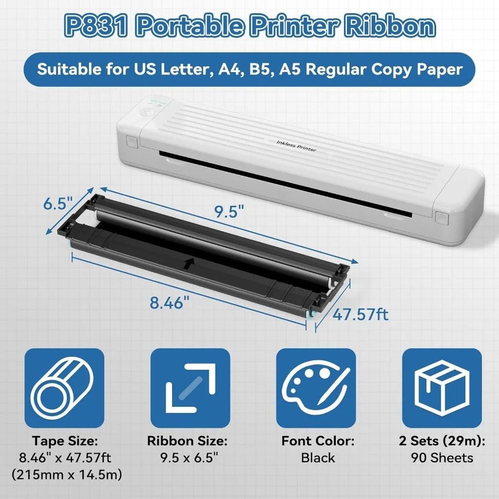Cinta de transferencia térmica Phomemo de 2 uds para impresora de papel A4 ordinaria portátil P831 - imagen 4