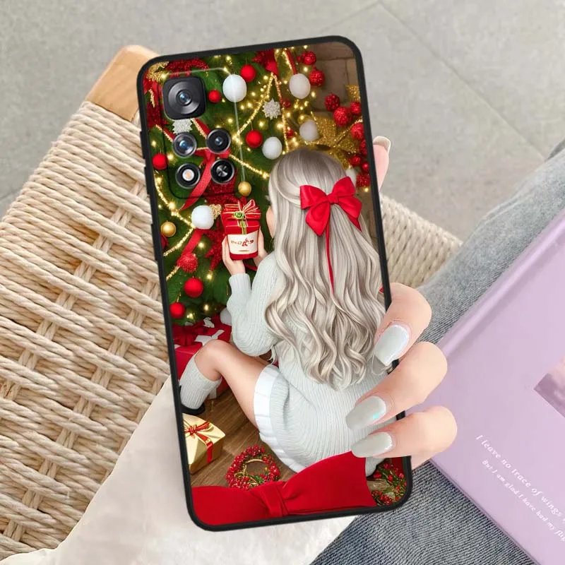 Patrón de Navidad para niñas para Xiaomi Redmi Note 11T 11 11S 11SE 10 10T 10S 9 9T 8T 8 Lite Pro Plus Max funda de teléfono negra - imagen 5