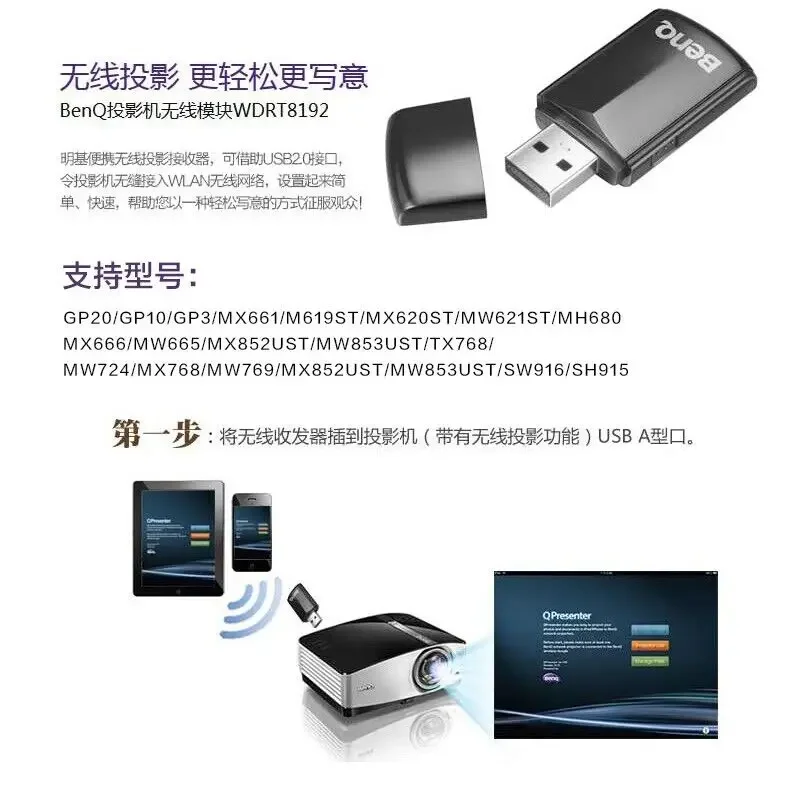 Dongle inalámbrico WDRT8192 para proyector Benq GP20 GP30 MS619ST MW621ST MX620ST MX661 EX7258 MH309C MX3058 MX3084ST PH6803 RH9C30 - imagen 4
