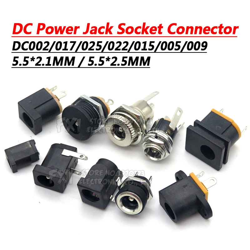 Conector de toma de corriente CC, 5,5x2,1 MM, 0,7, 2,0 MM, DC-005, DC-002, DC-012, DC-017, DC-022, DC-022B, DC-025, DC005