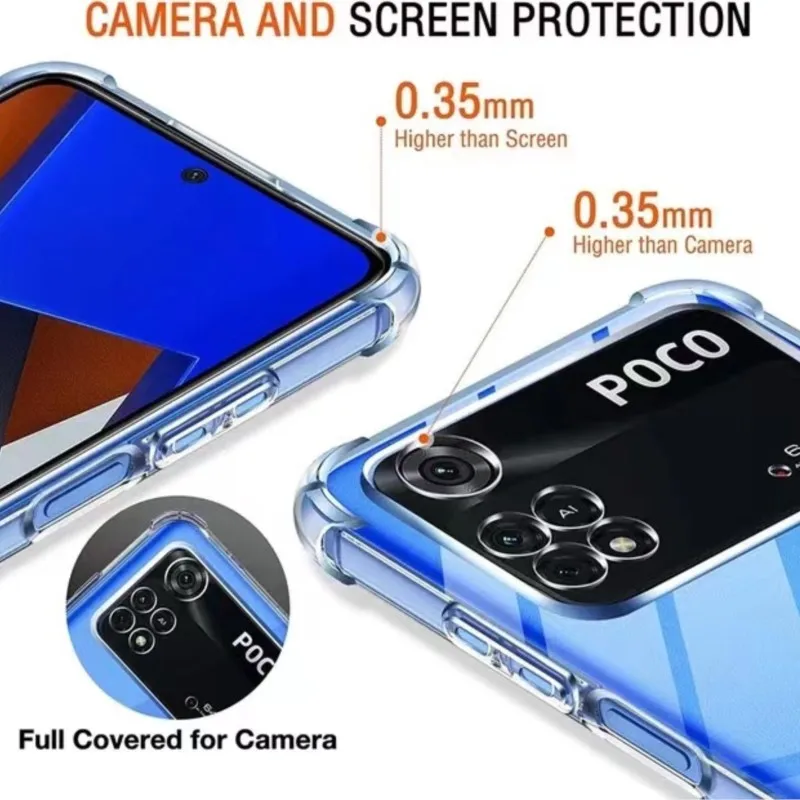 Funda de teléfono transparente de silicona con bolsa de aire gruesa para Xiaomi Poco M4 M5 M6 X3 X4 NFC X5 X6 F3 F4 GT F5 Pro 5G C50 C51 C55 - imagen 3