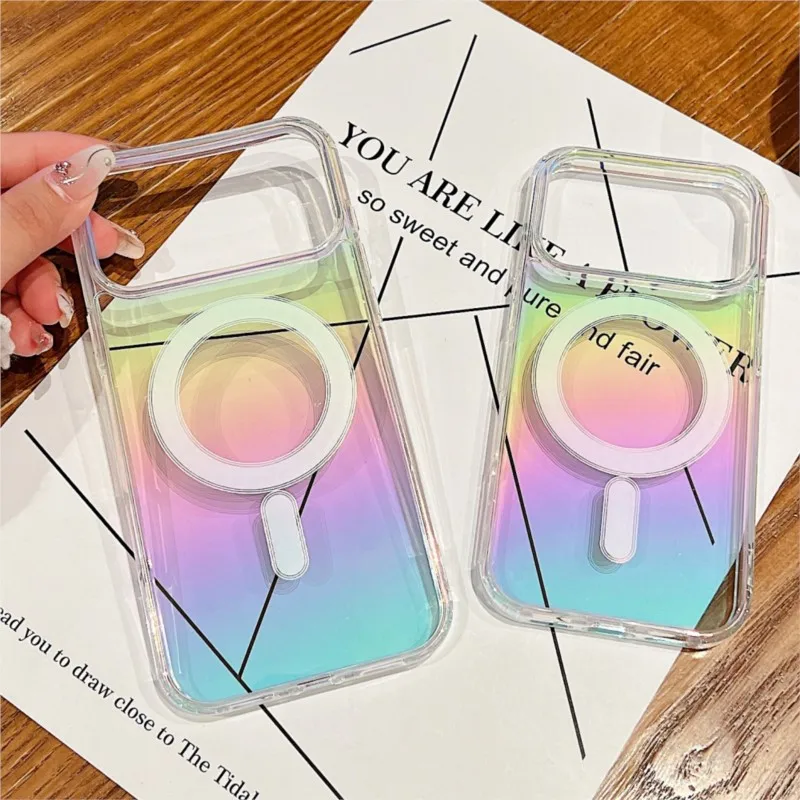 Funda transparente Laser Aurora para Magsafe para iPhone 17 17Pro Air 16 15 14 13 12 11 Pro Max 13 12 Mini X XS XR, funda dura de lujo - imagen 5