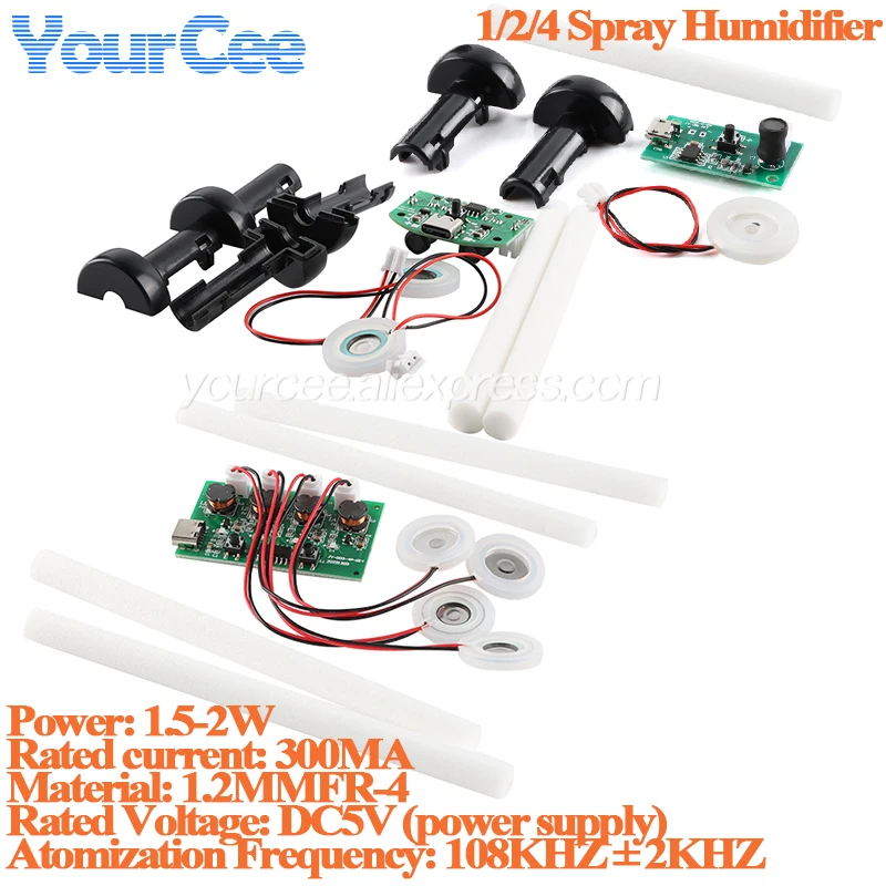 Mini módulo humidificador USB tipo C 4, 2, 1 canal, generador de niebla y placa de circuito del controlador, atomizador nebulizador, ultrasónico oscilante