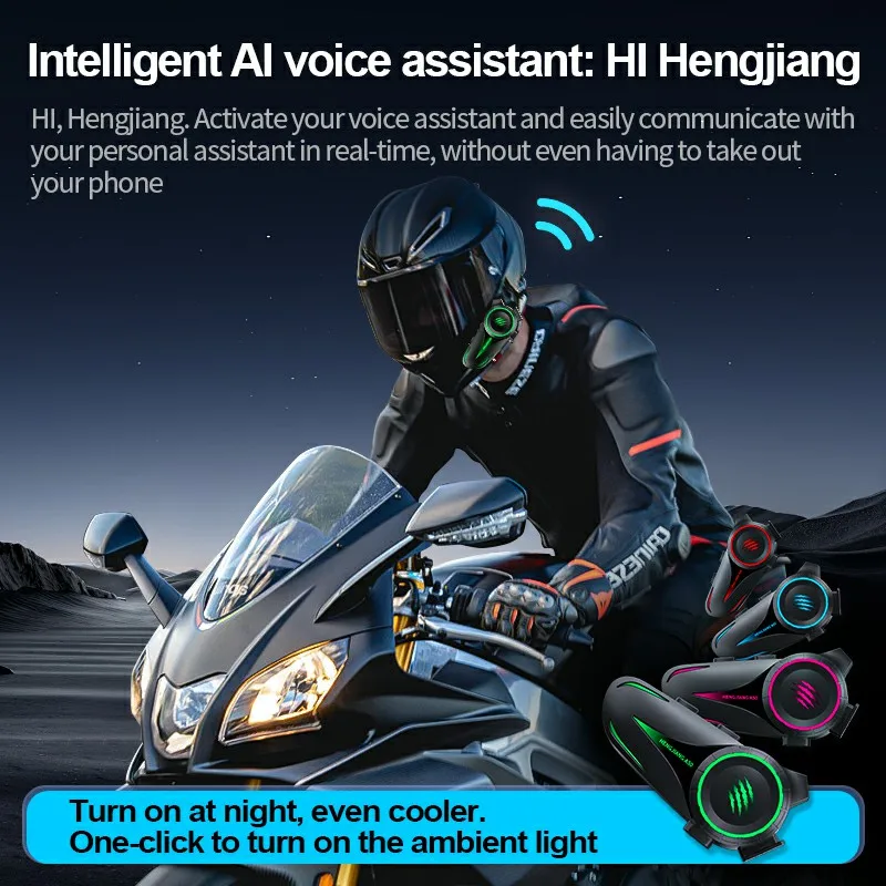 A50 casco de motocicleta auriculares estéreo Control de voz Bluetooth llamada manos libres IPX7 impermeable con luz ambiental tricolor - imagen 3