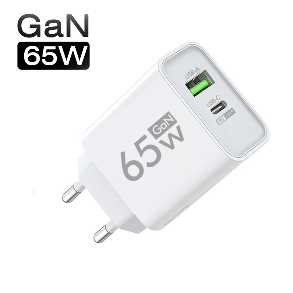 Cargador PD USB C, cargador GaN Total de 65W, carga rápida 3,0 tipo C, adaptador de teléfono para iPhone, Samsung, Xiaomi, cargador de pared rápido de 2 puertos